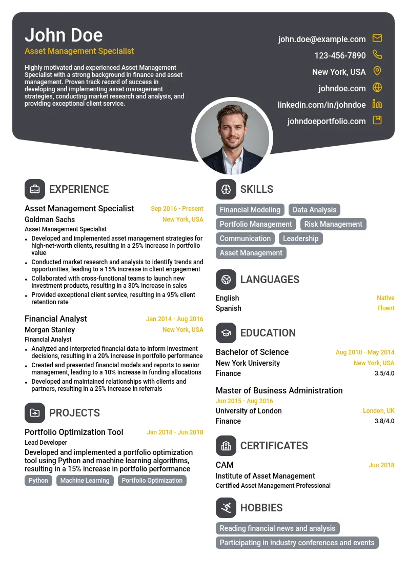 Asset Management Specialist resume example