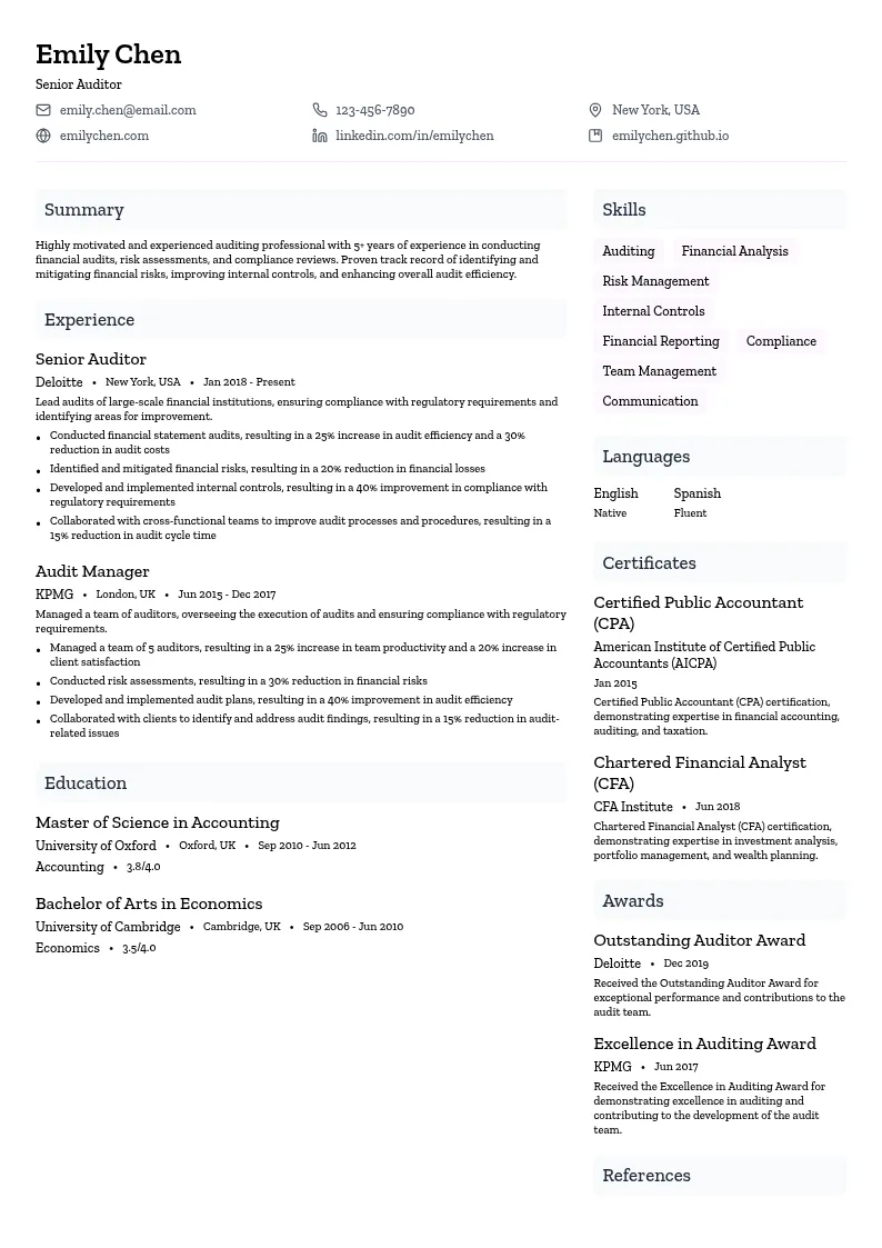 Auditing resume example