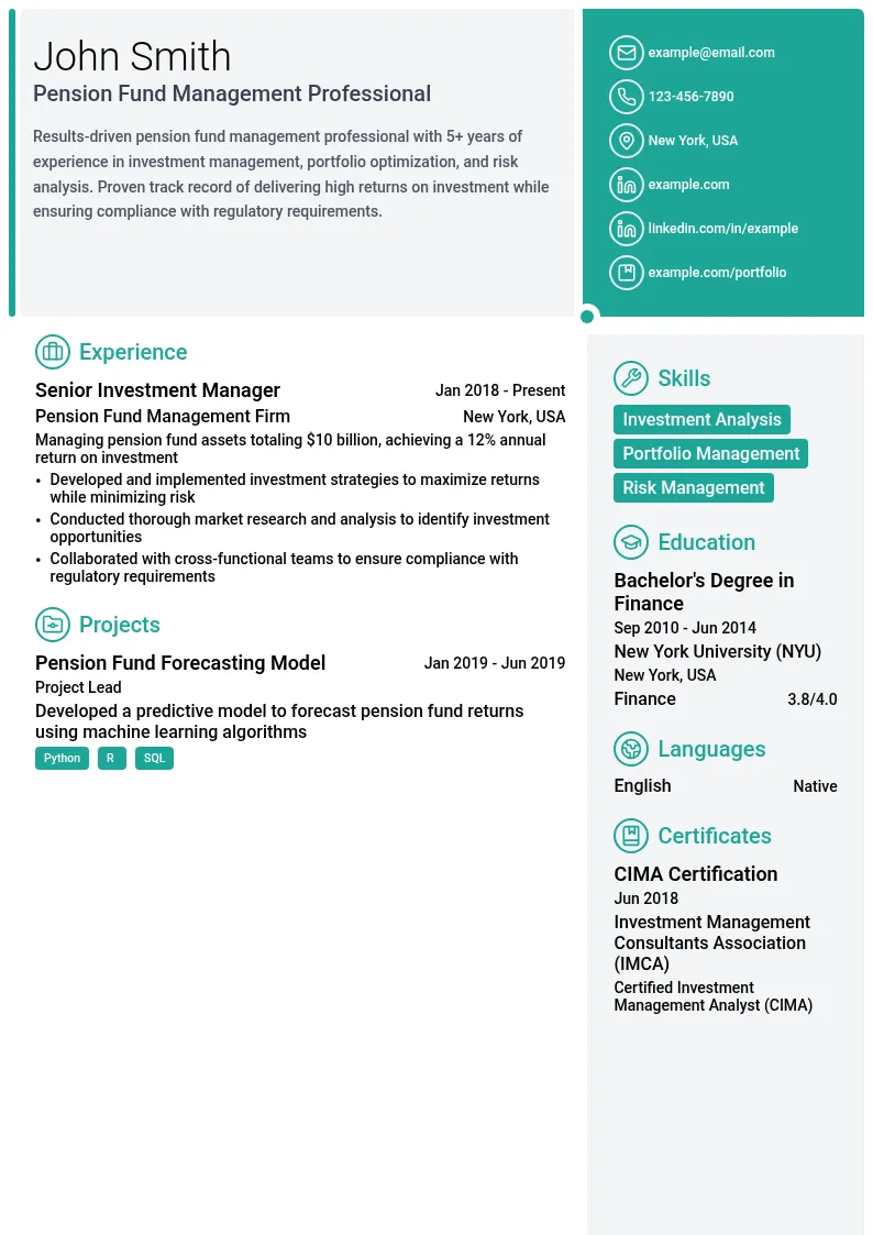 Pension Fund Management resume example
