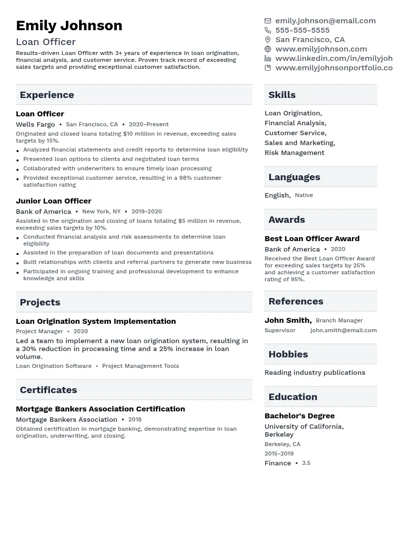 Loan Officer resume example