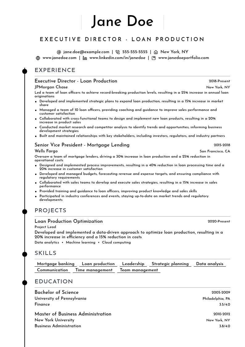 Executive Director - Loan Production resume example