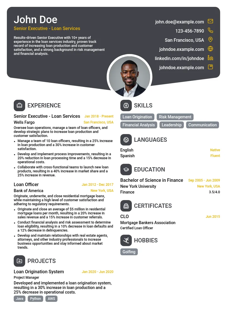 Senior Executive - Loan Services resume example