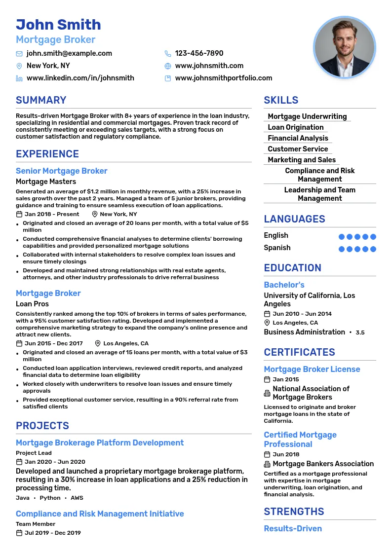 Mortgage Broker Specialization resume example