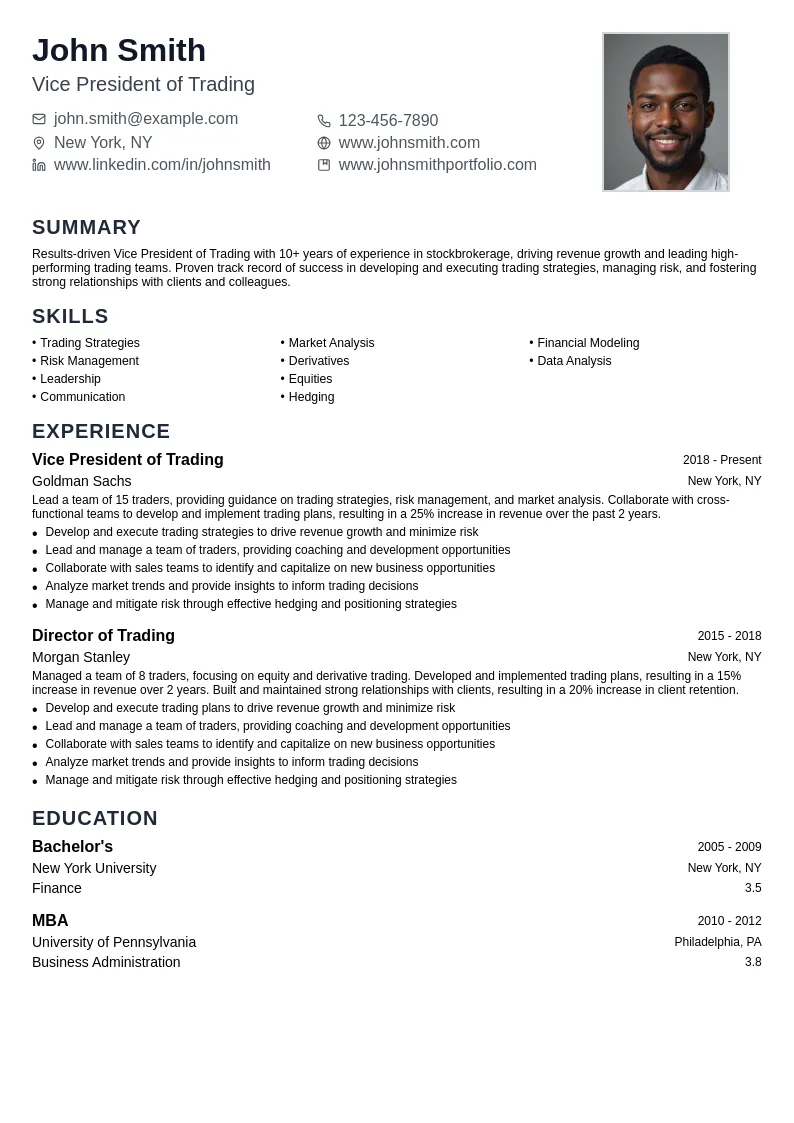 Vice President of Trading resume example