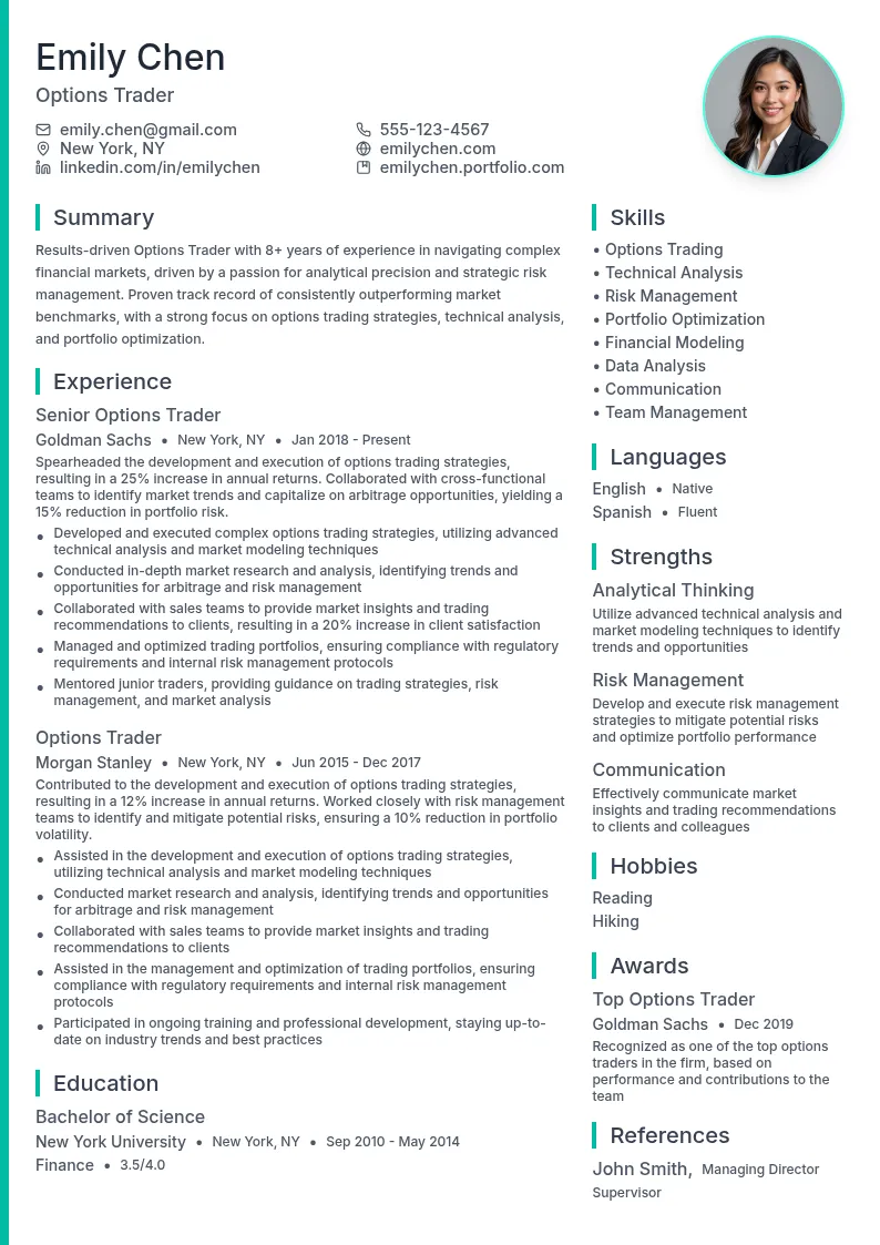 Options Trader resume example