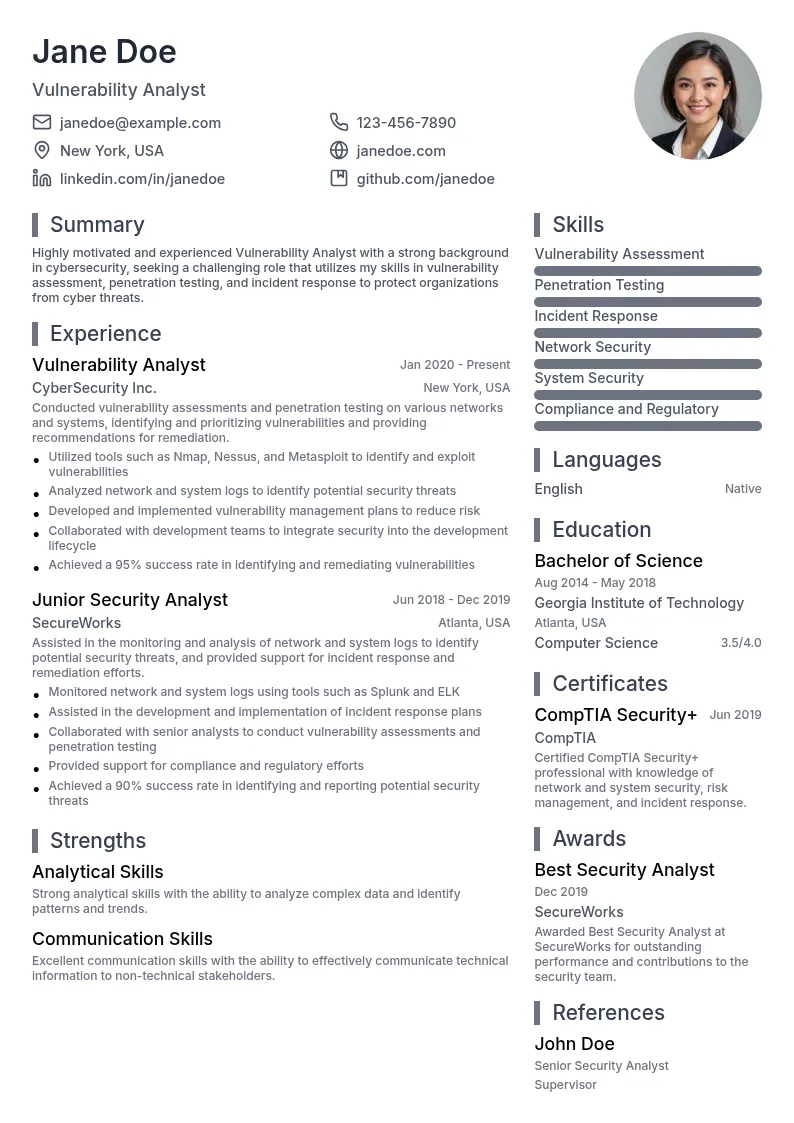 Vulnerability Analyst resume example