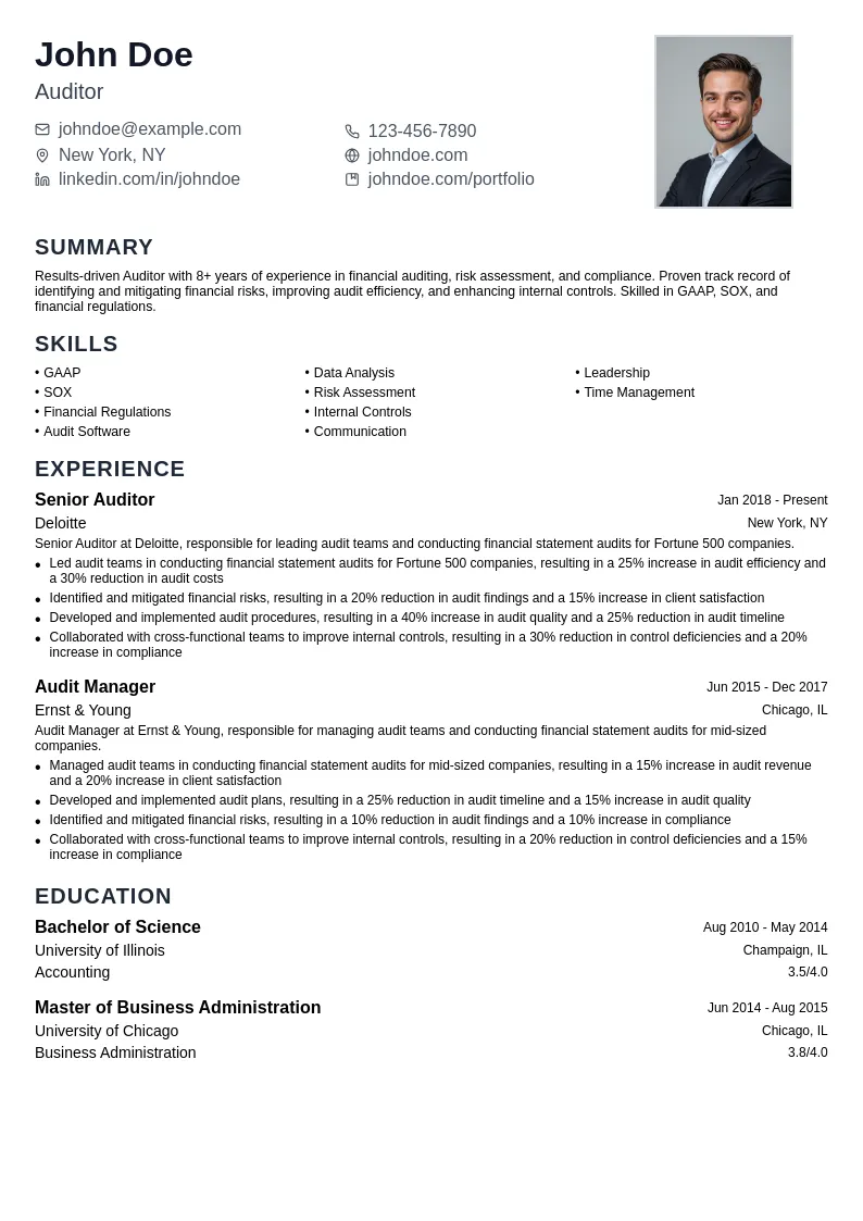 Auditor resume example