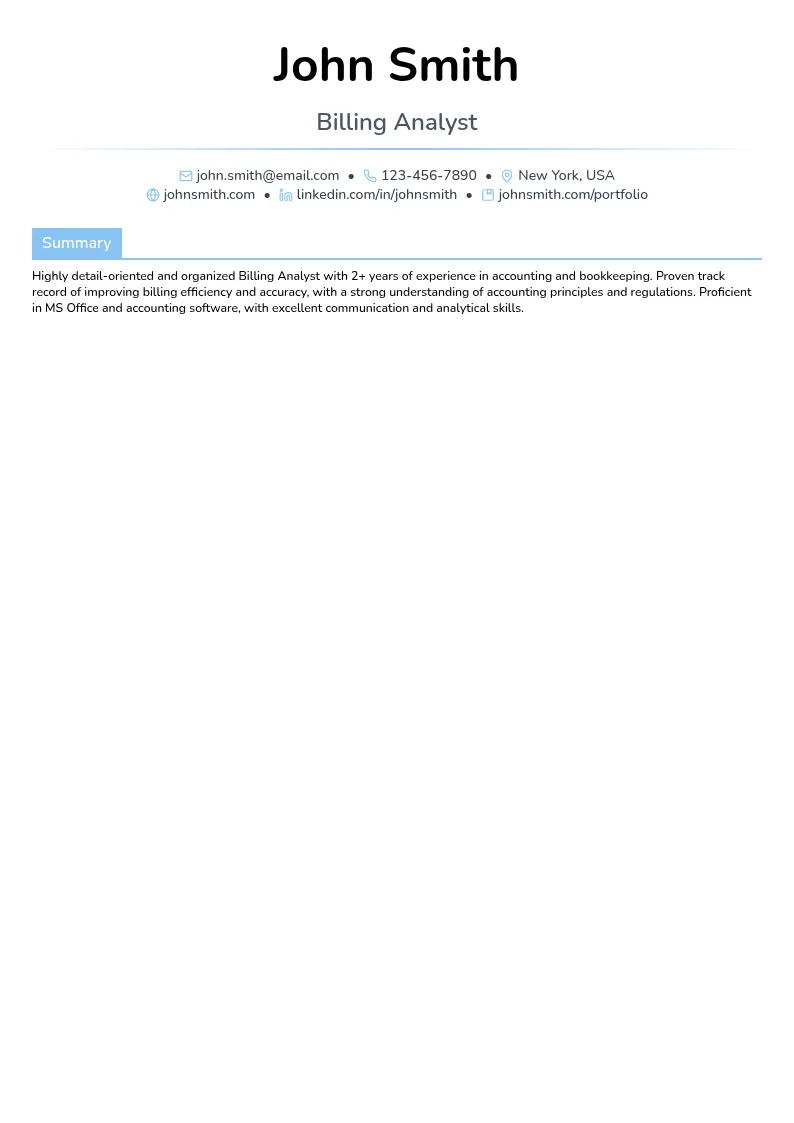 Billing Analyst resume example