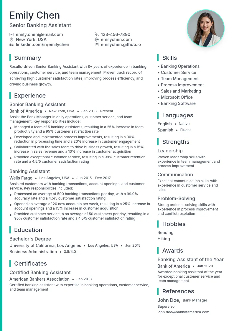 Senior Banking Assistant resume example