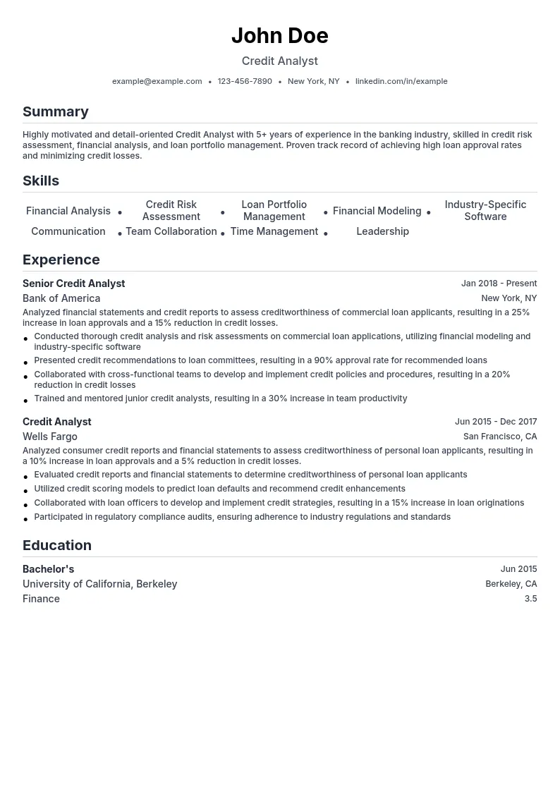Credit Analyst resume example