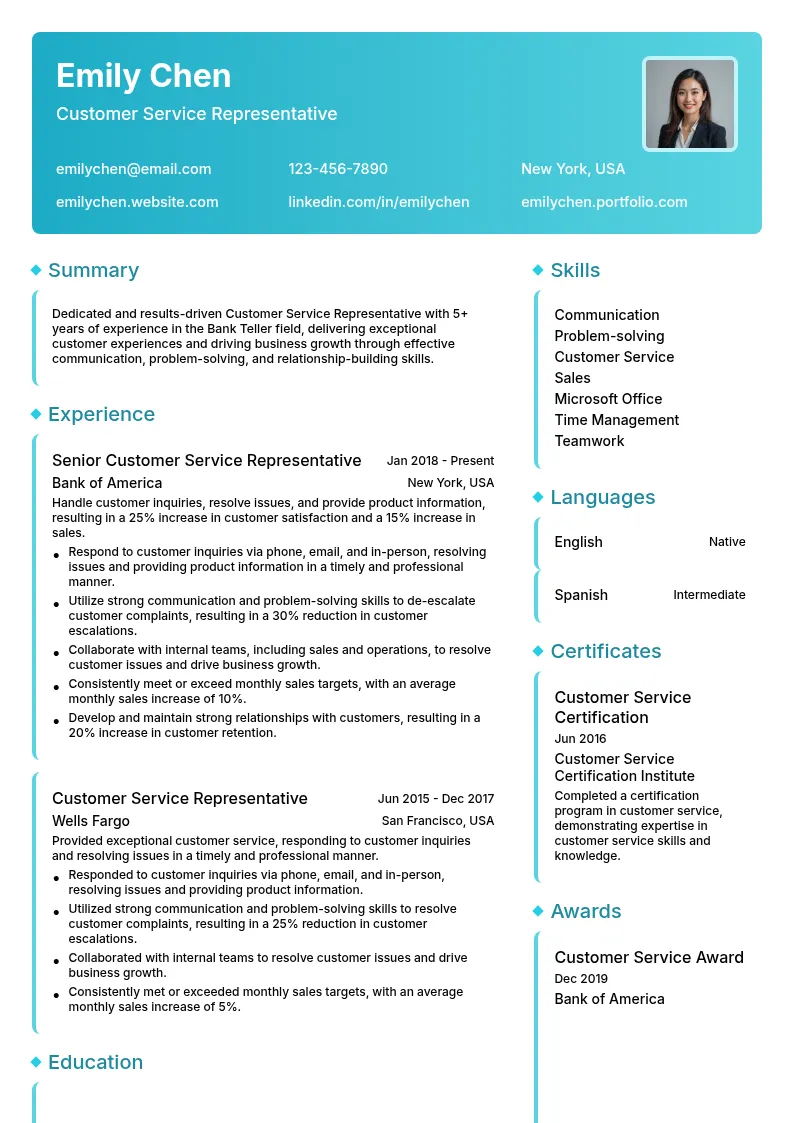 Customer Service Representative resume example