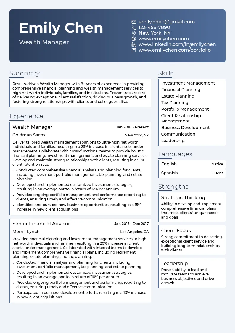 Wealth Manager resume example