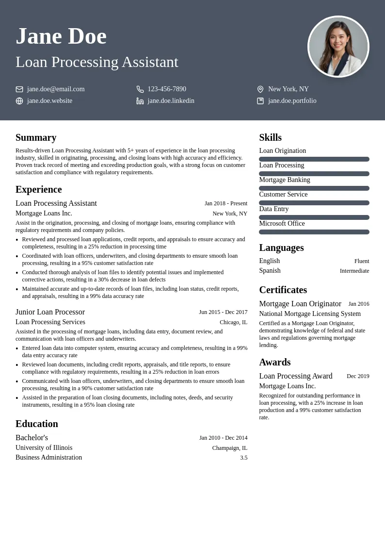 Loan Processing Assistant resume example