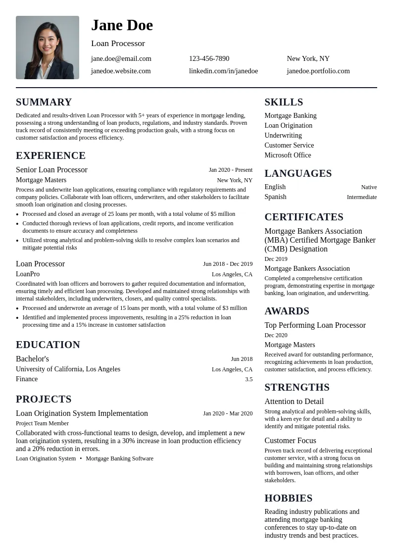 Loan Processor resume example