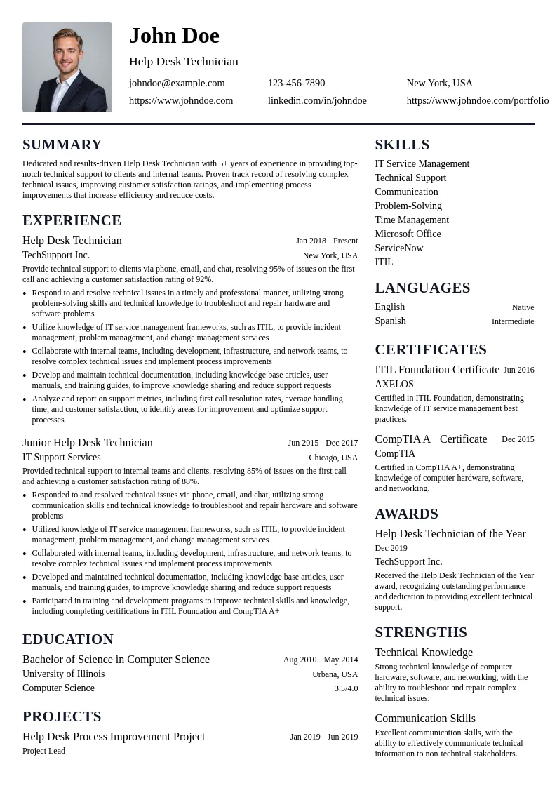 Help Desk Technician resume example