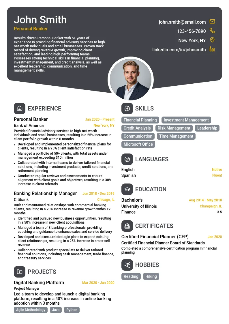 Personal Banker resume example