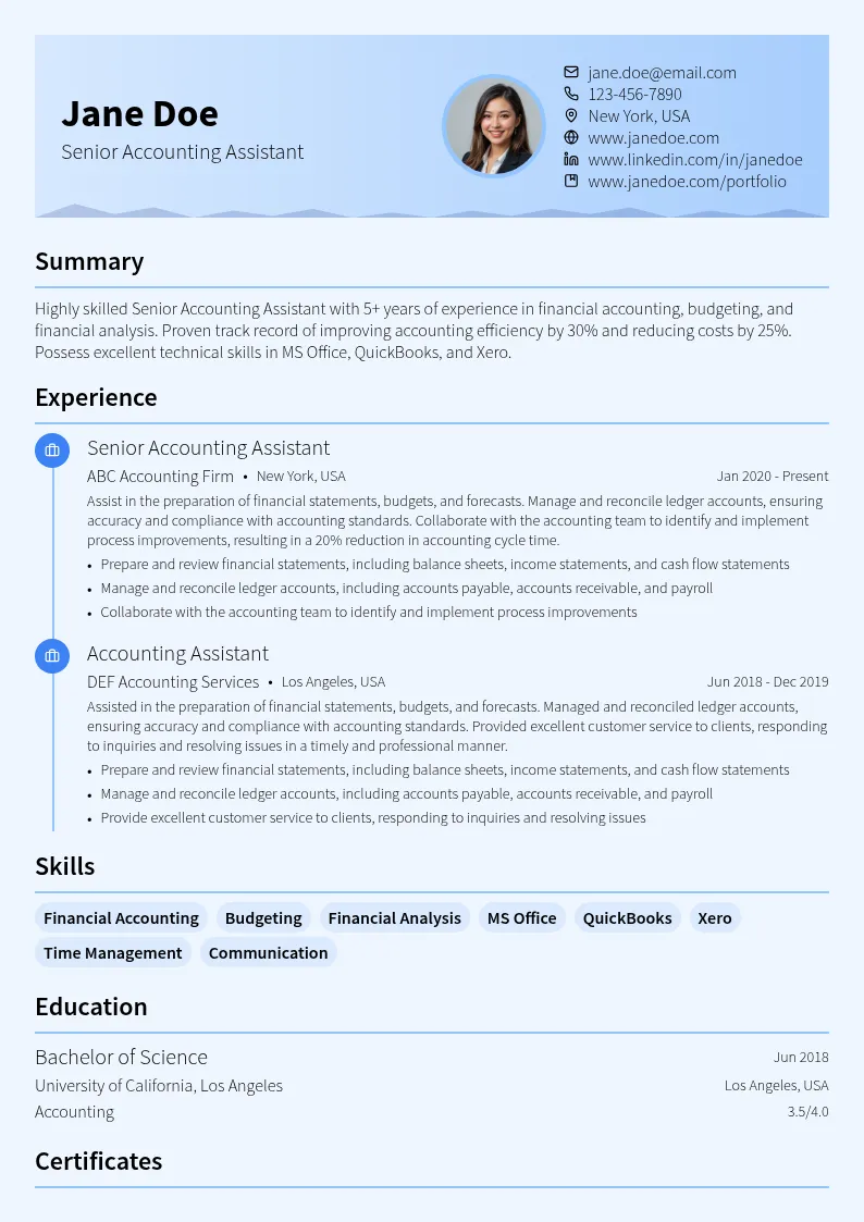 Senior Accounting Assistant resume example