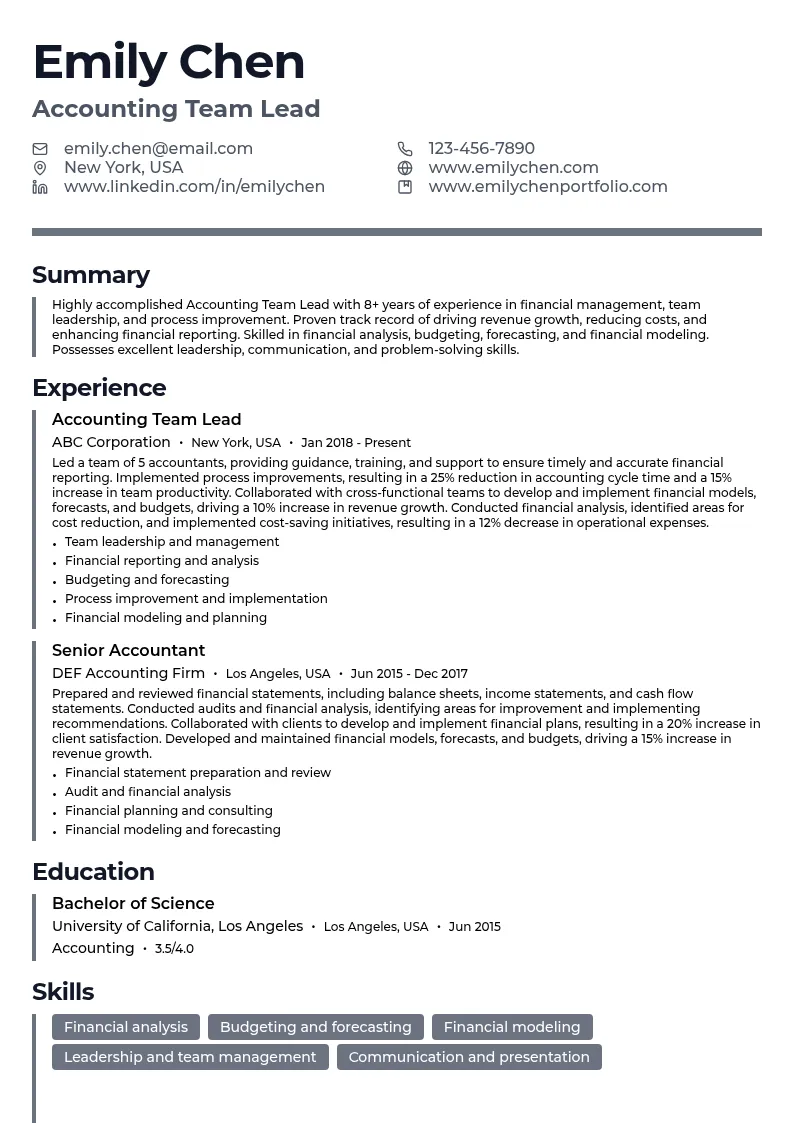 Accounting Team Lead resume example