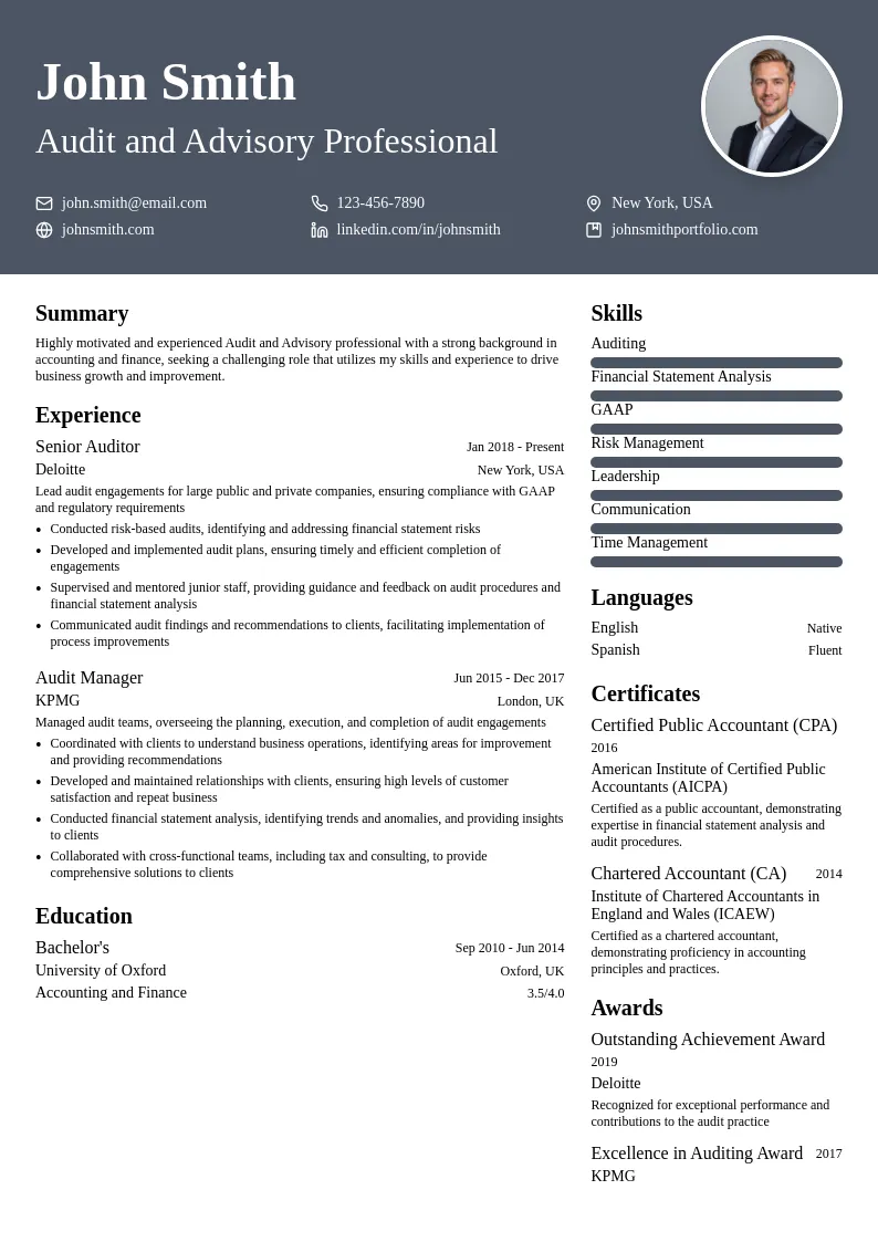 Audit and Advisory resume example