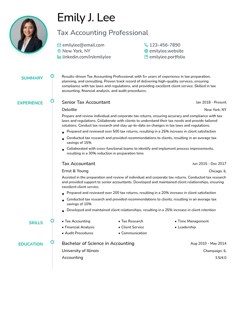 Tax Accounting resume example
