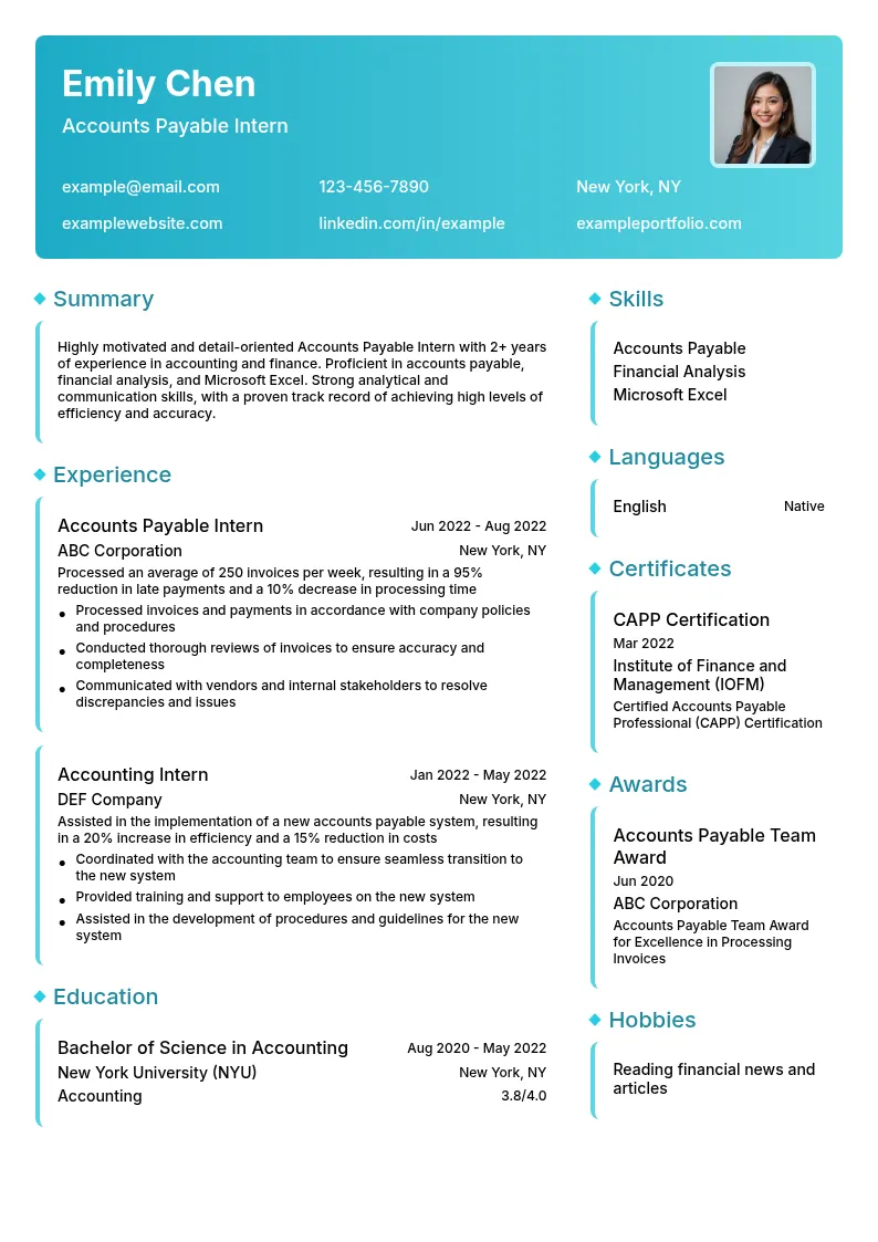 Accounts Payable Intern resume example