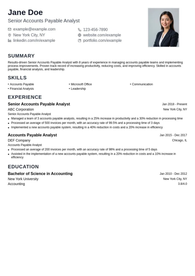 Senior Accounts Payable Analyst resume example