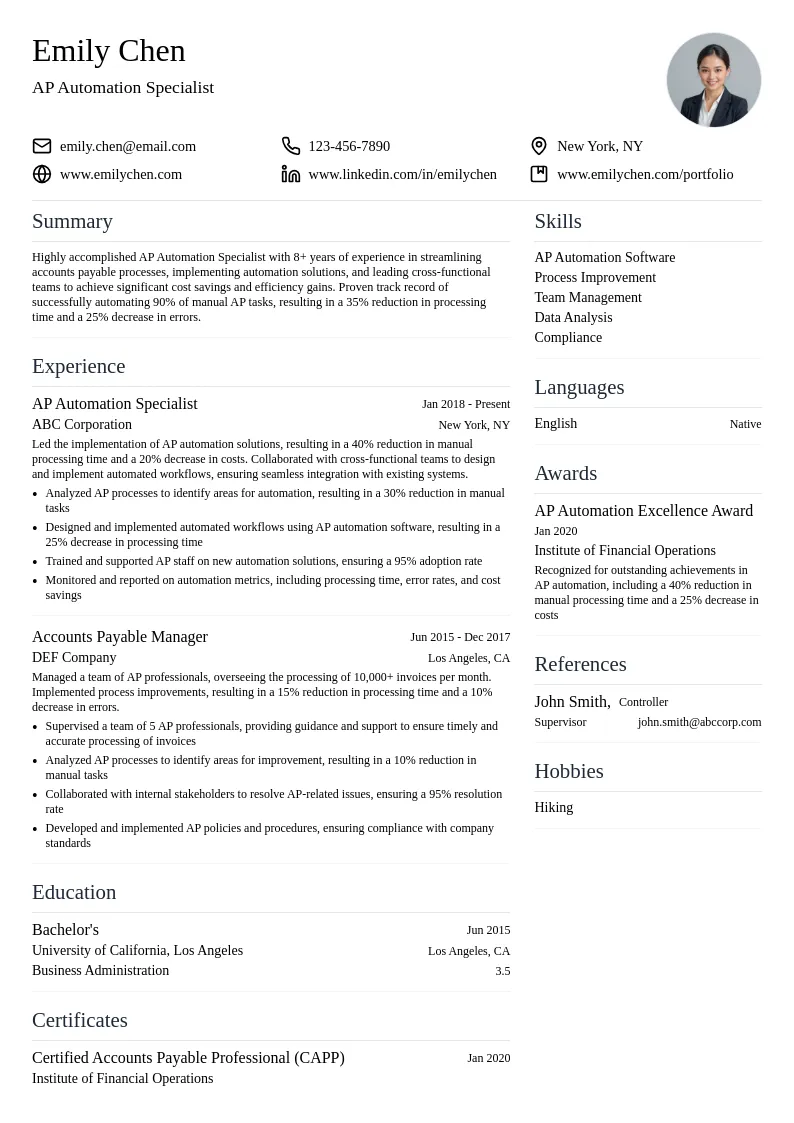 AP Automation Specialist resume example
