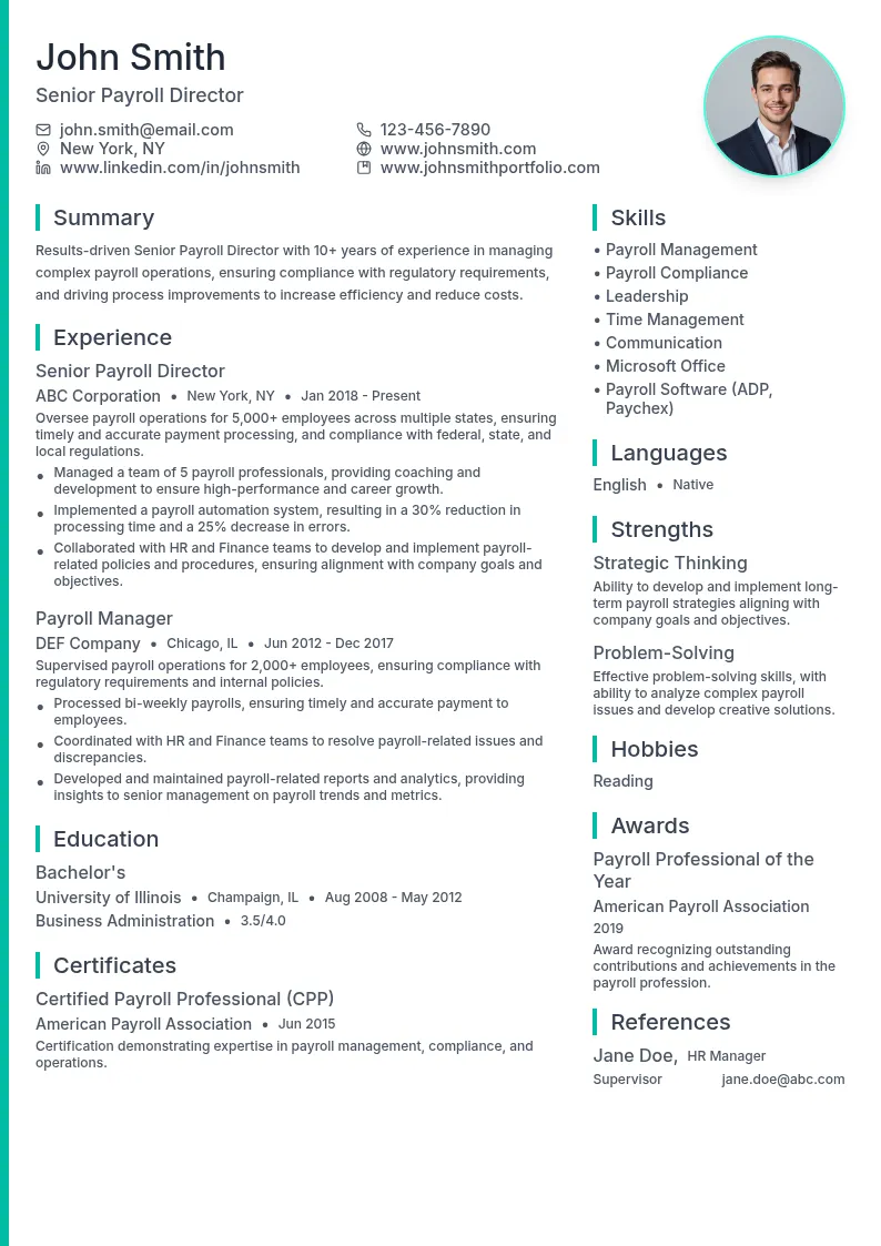 Senior Payroll Director resume example