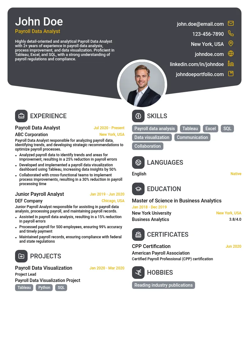 Payroll Data Analyst resume example