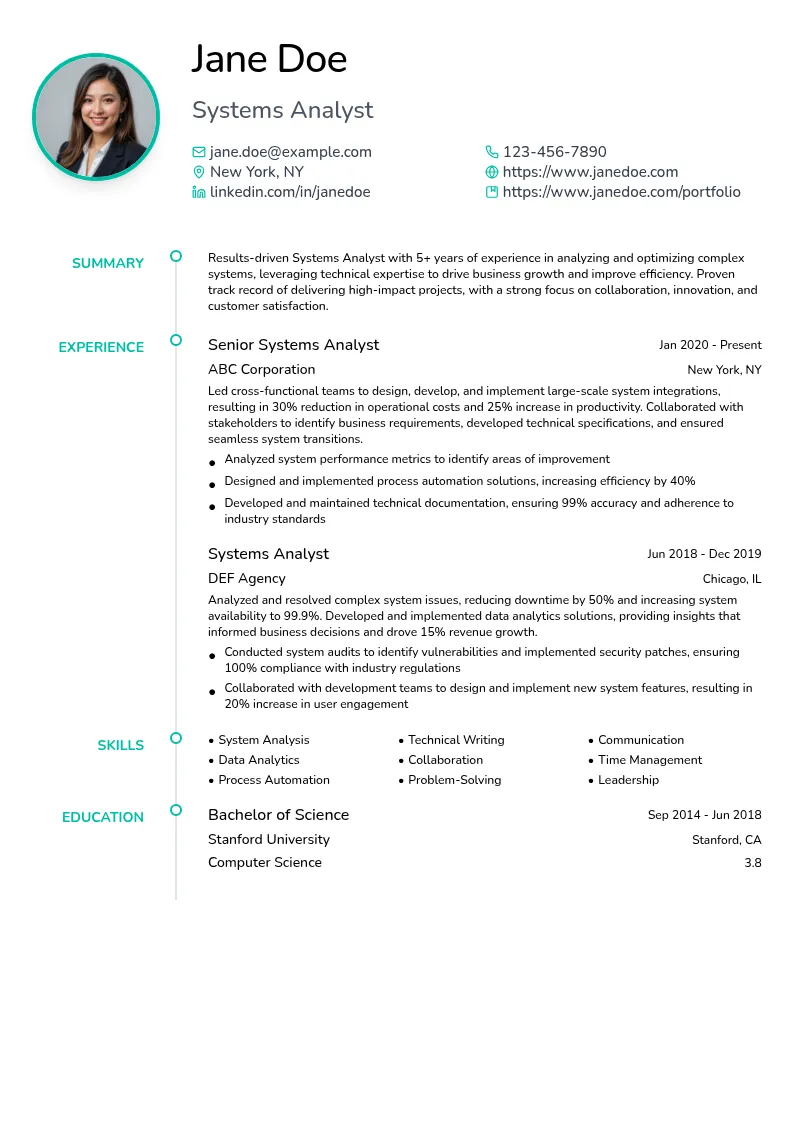 Systems Analyst resume example