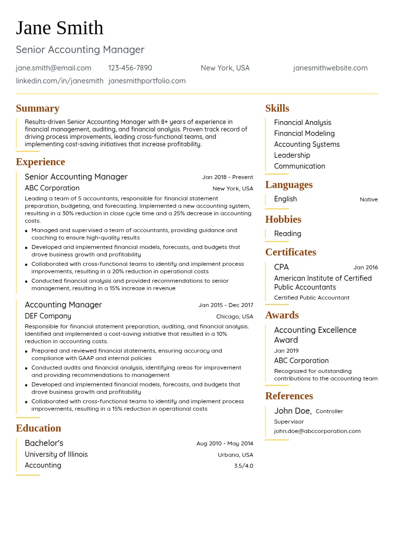 Senior Accounting Manager resume example