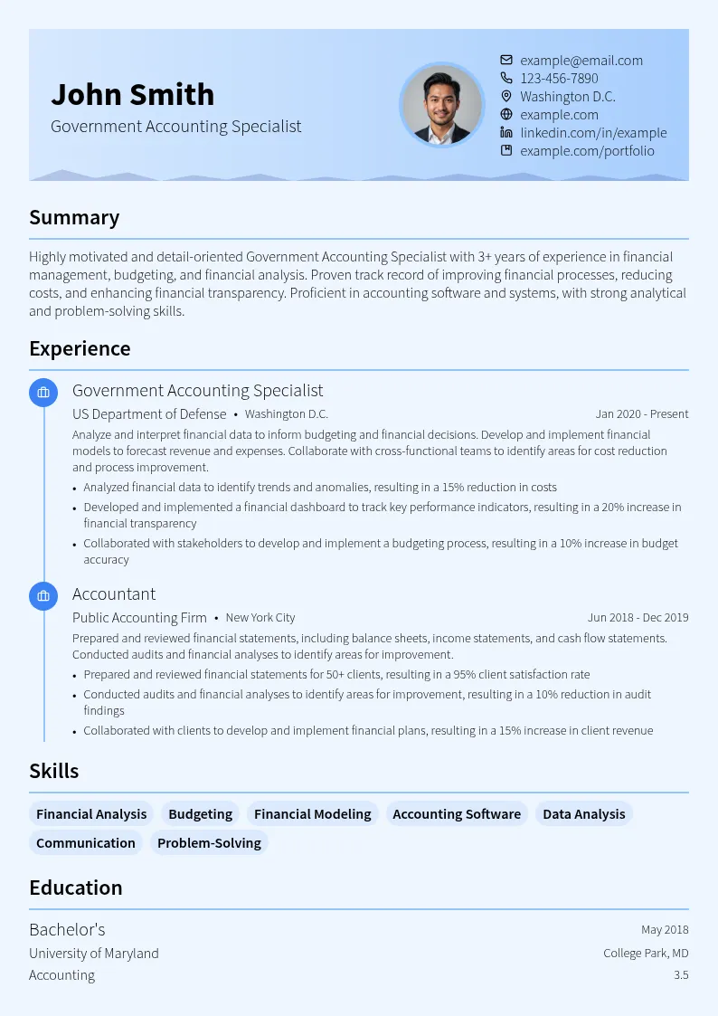 Government Accounting Specialist resume example