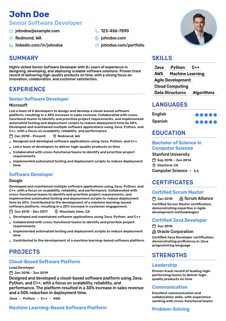 Senior Software Developer resume example