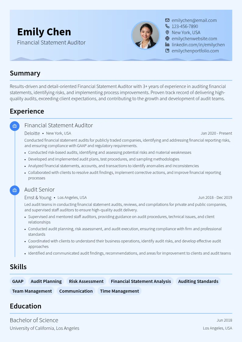 Financial Statement Auditor resume example