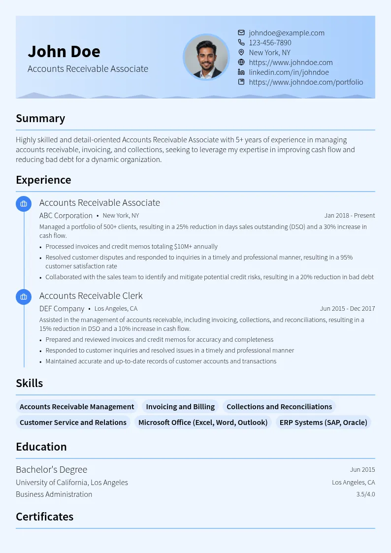 Accounts Receivable Associate resume example