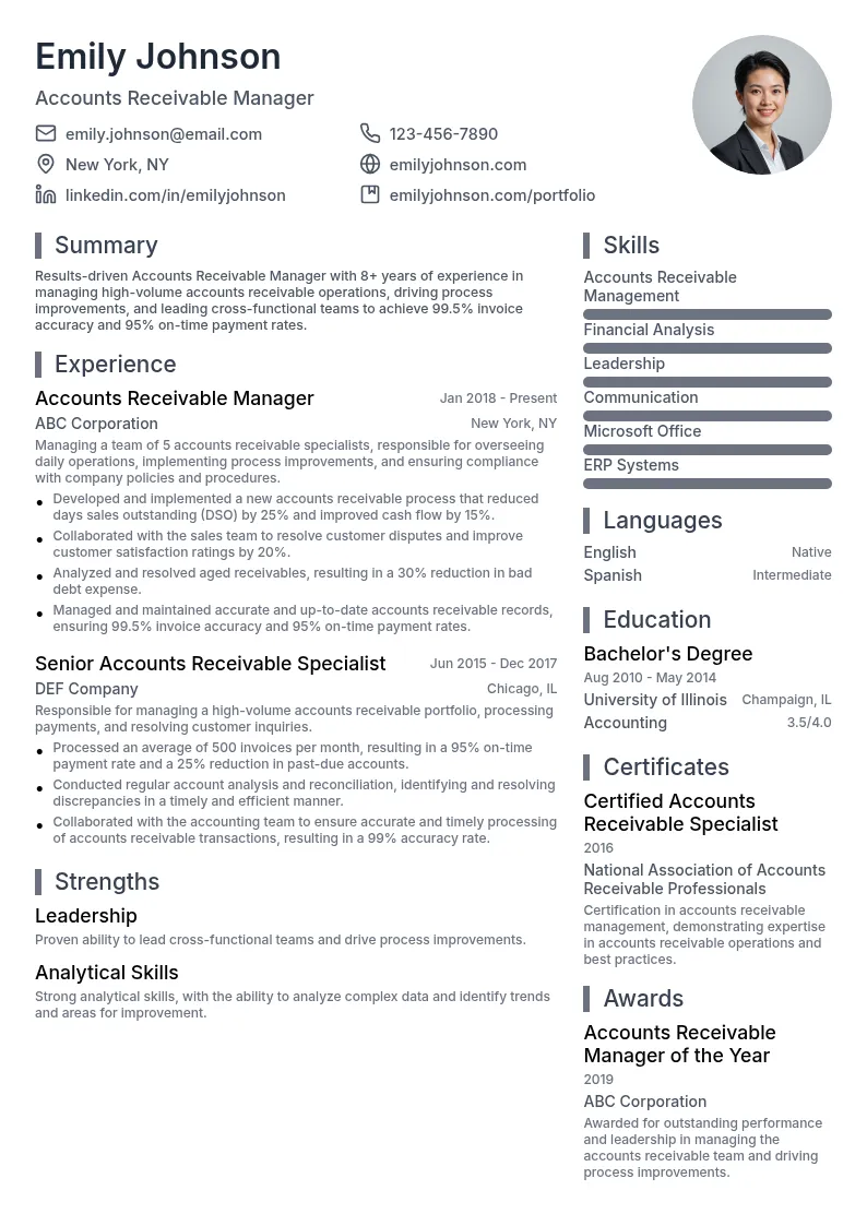 Accounts Receivable Manager resume example