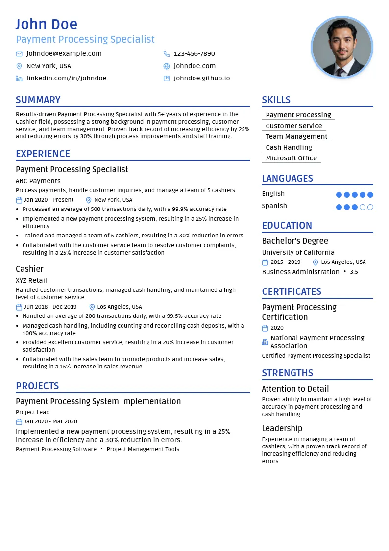 Payment Processing Specialist resume example