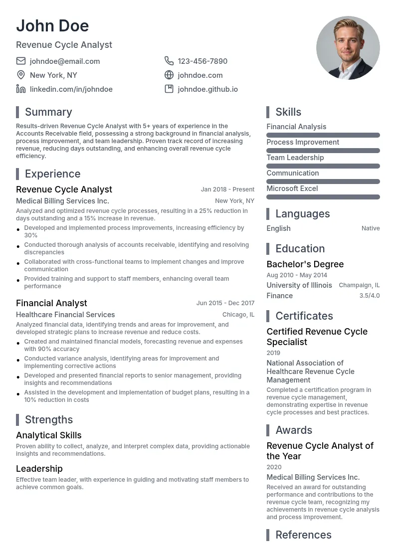 Revenue Cycle Analyst resume example