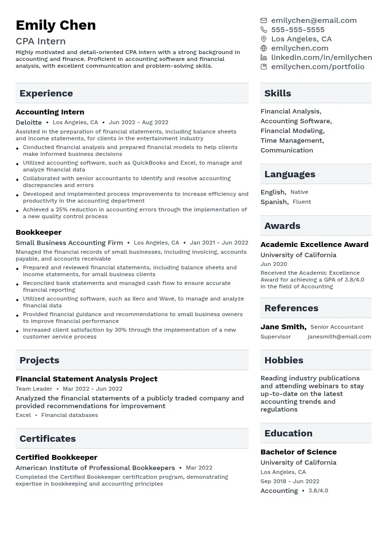CPA Intern resume example