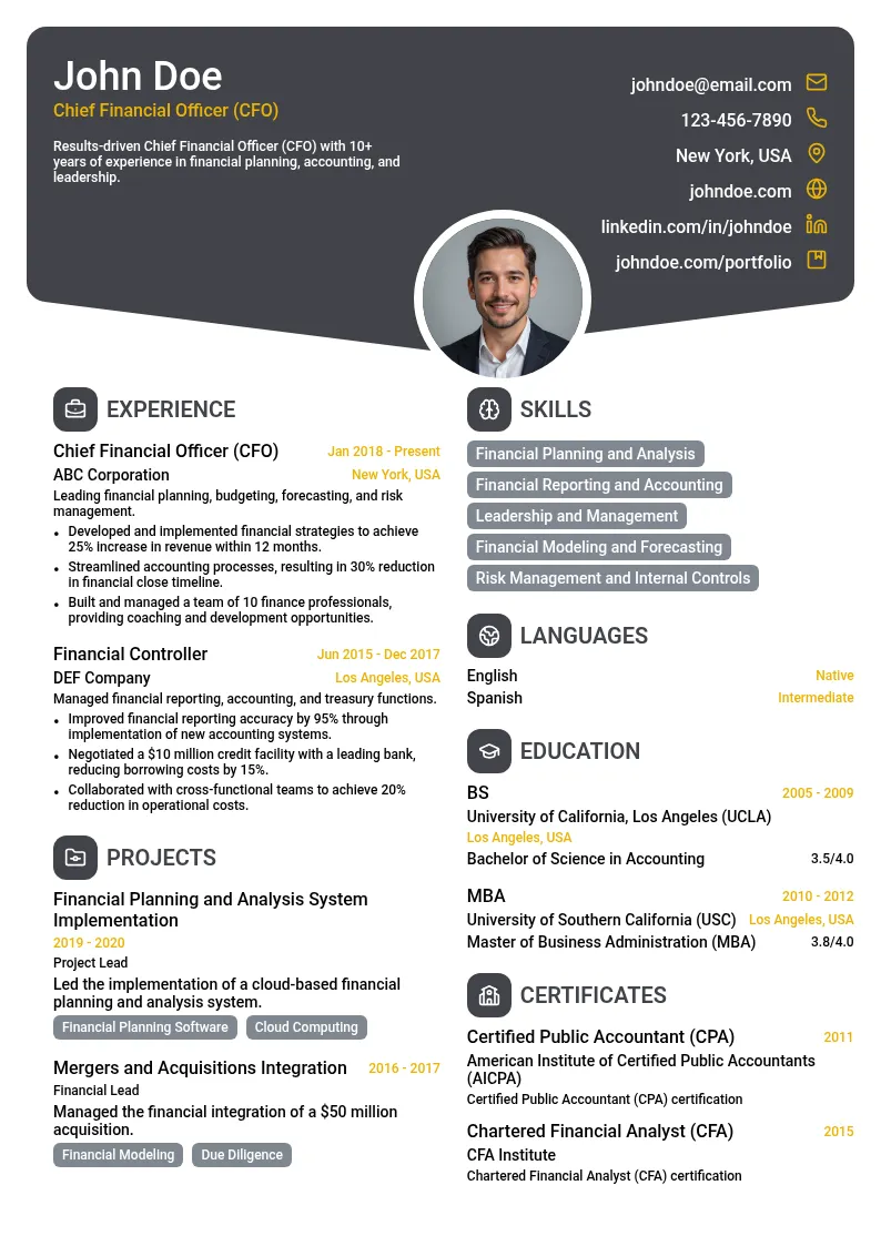 Chief Financial Officer (CFO) resume example