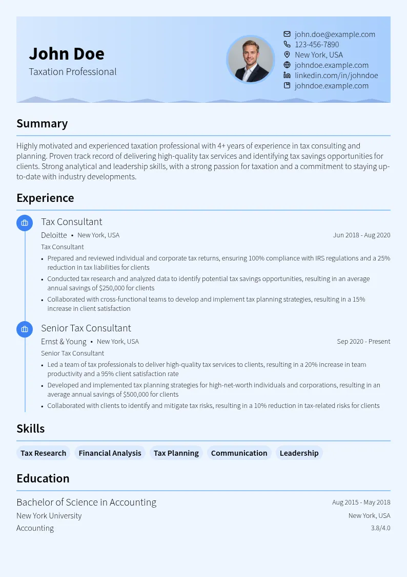 Taxation resume example
