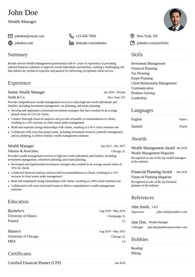 Wealth Management resume example