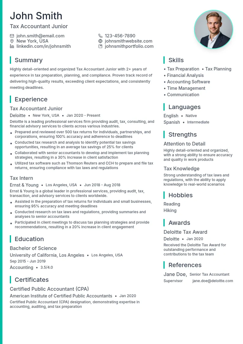 Tax Accountant Junior resume example