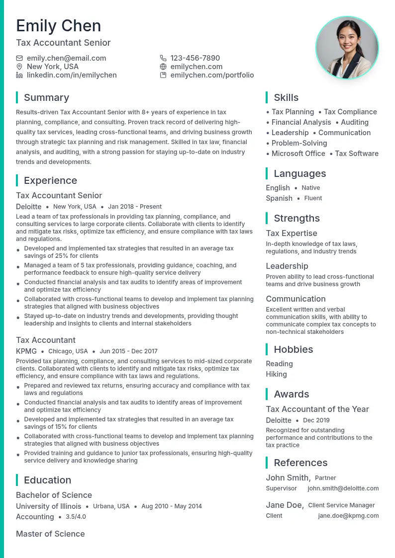 Tax Accountant Senior resume example