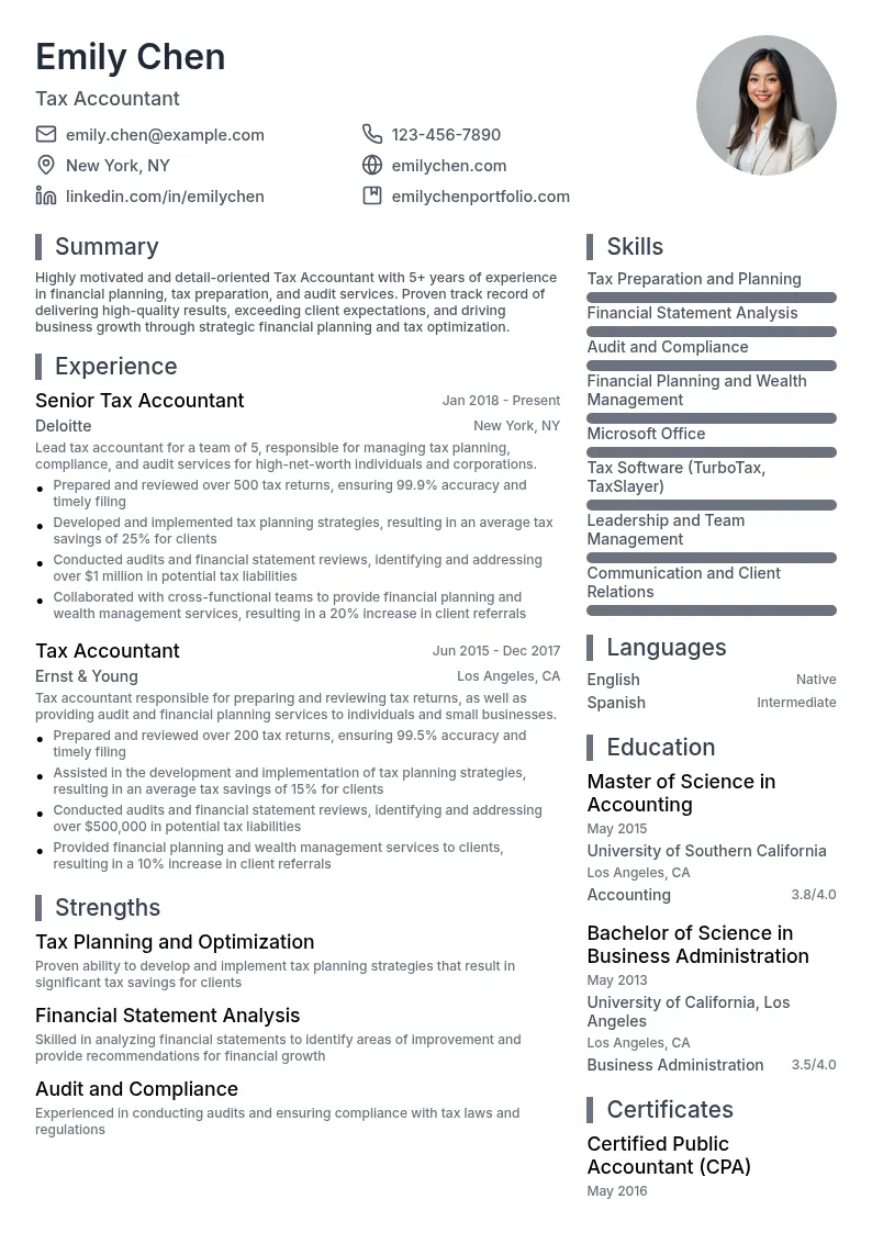 Tax Accountant Financial Planning resume example
