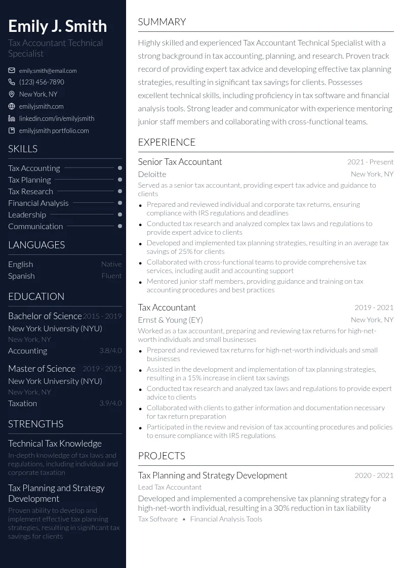 Tax Accountant Technical Specialist resume example