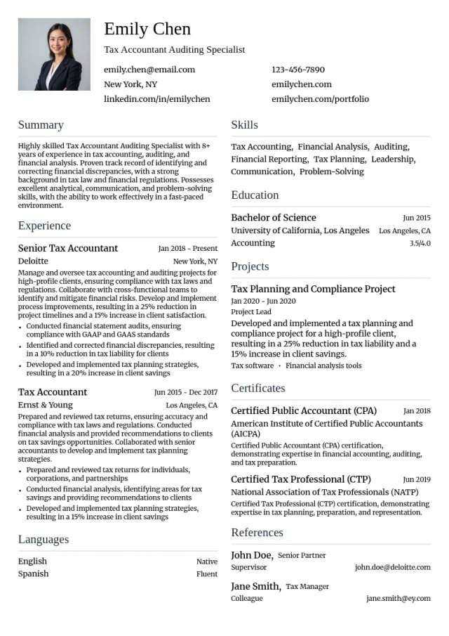 Tax Accountant Auditing Specialist resume example