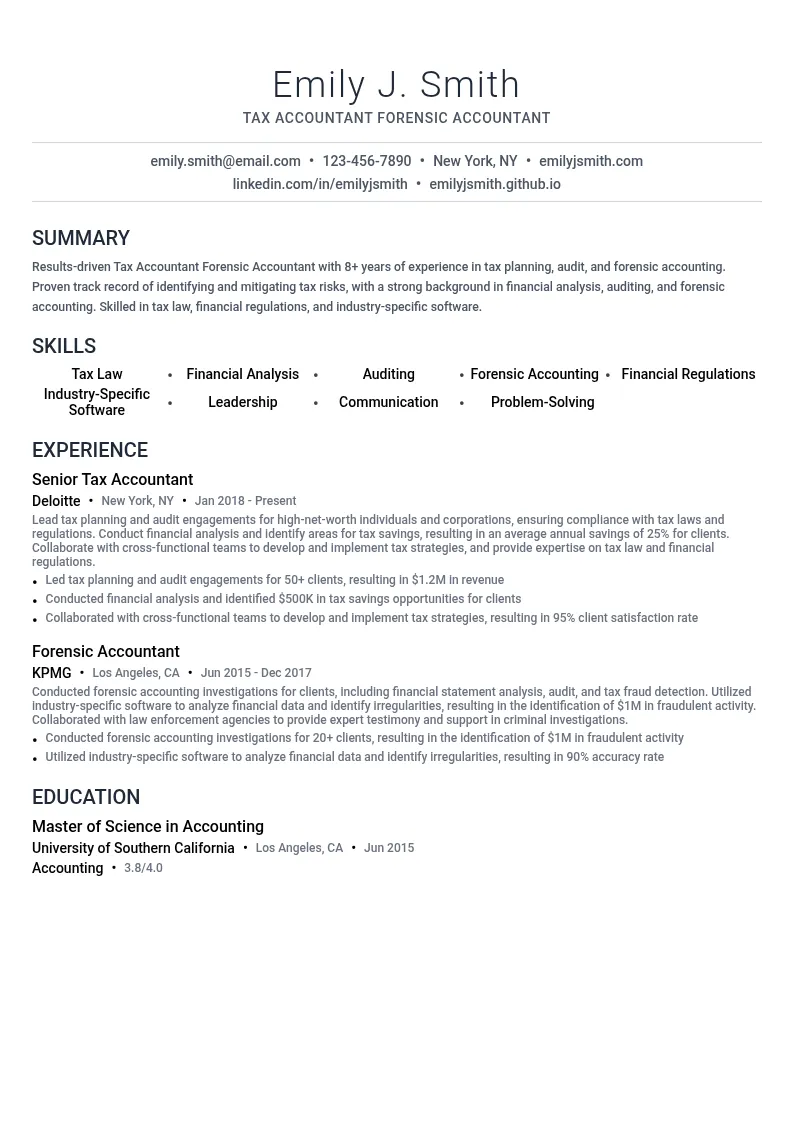 Tax Accountant Forensic Accountant resume example