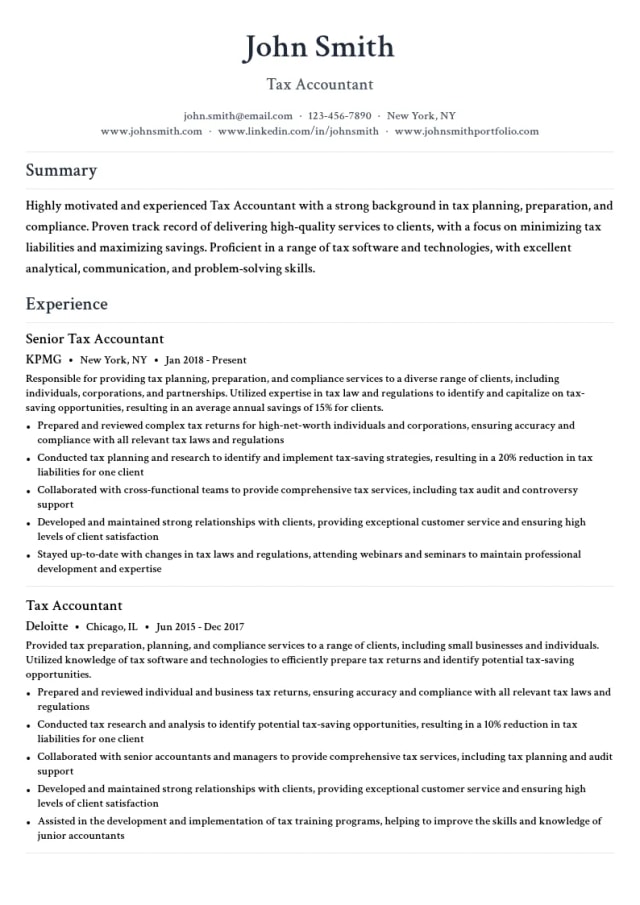 Tax Accountant Tax Planner resume example