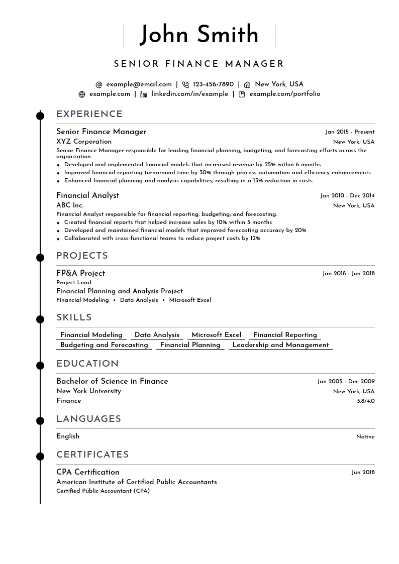 Senior Finance Manager resume example